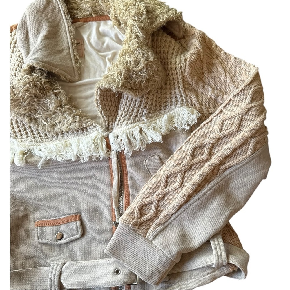 New ▶️ Free People ◀️ We the Free Cozy Knit Mix Moto Jacket NWOT Retail $398 - Picture 15 of 17